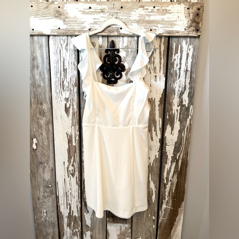 BCBG White Ruffle Dress